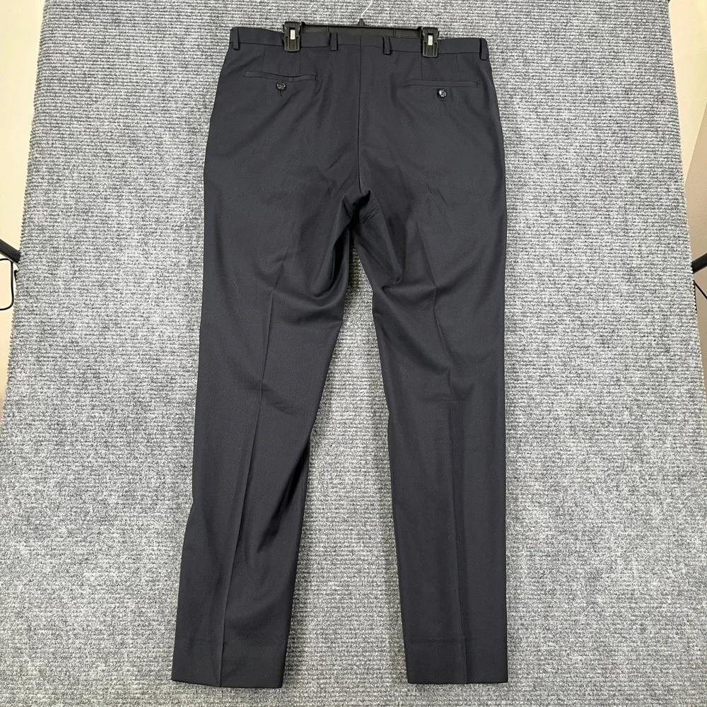 Hugo Boss Virgin Wool Dress Pants Men 38x34 Navy Blue Flat Front Business Formal
